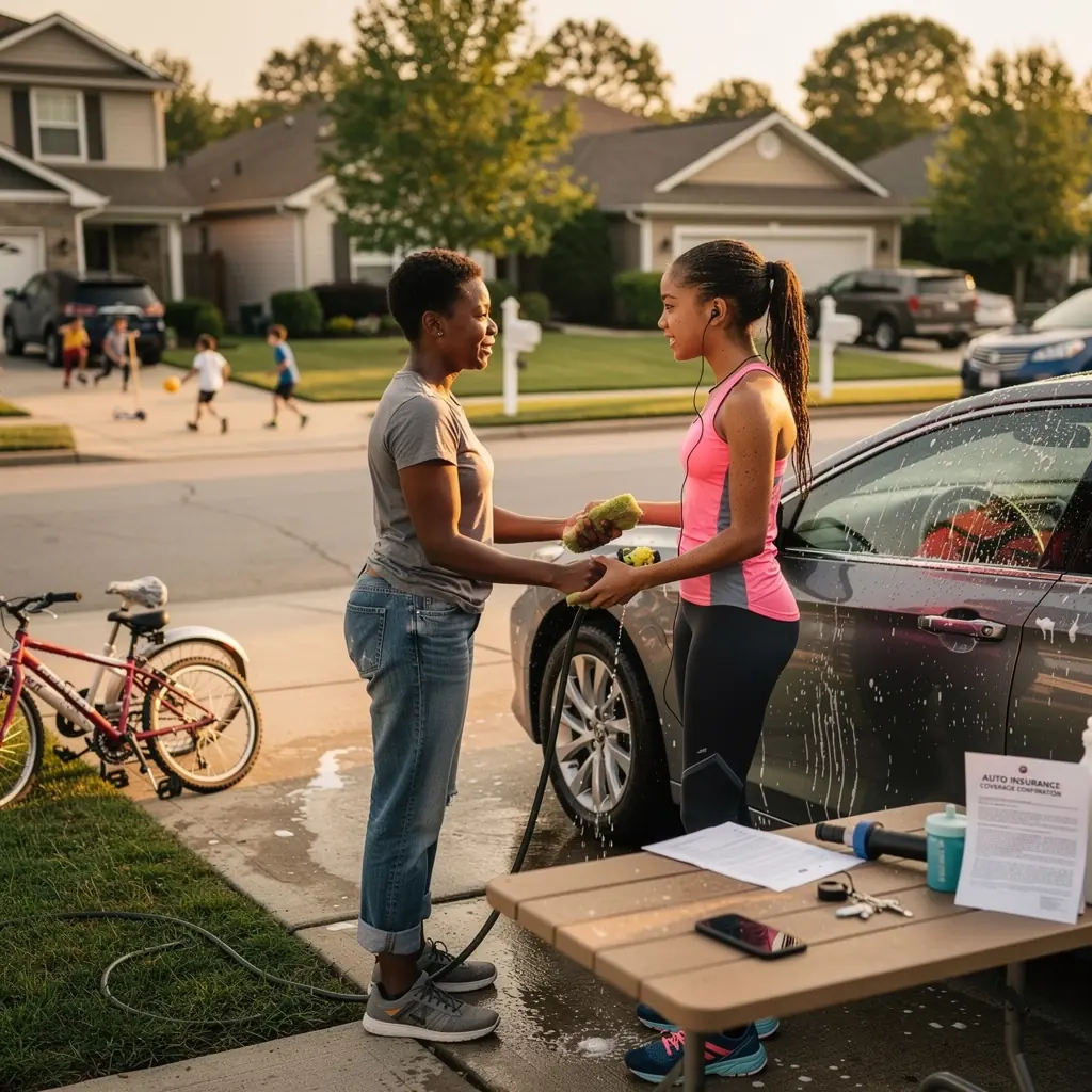Kobieta wypełniająca formularz zgłoszeniowy dotyczący ubezpieczenia samochodu.