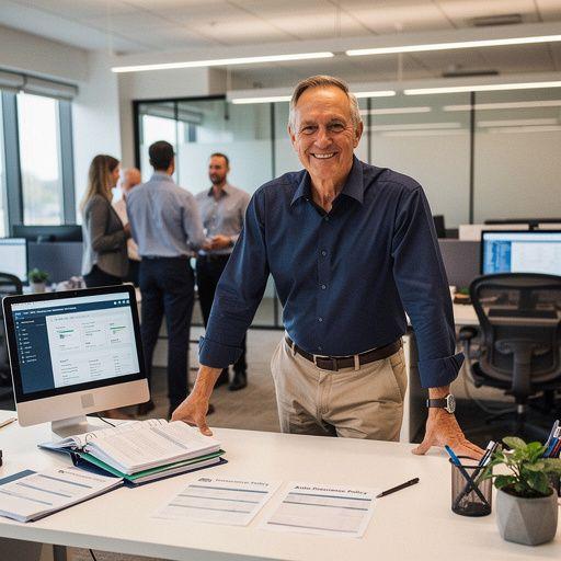 Konsultant ds. ubezpieczeń samochodowych pomagający klientowi w biurze obsługi.